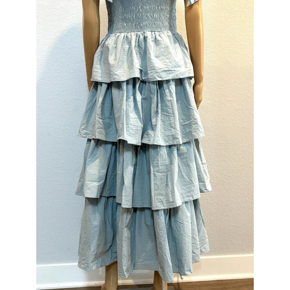 Mable Raphael Tiered Ruffle Maxi Dress Blue Smocked Boho Size Large NWOT - Picture 13 of 16